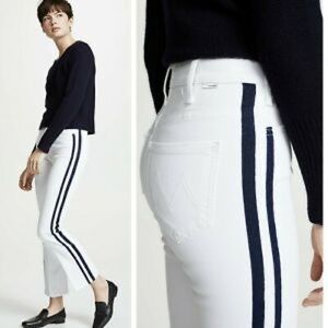 Mother hustler ankle white with sparkly stripe